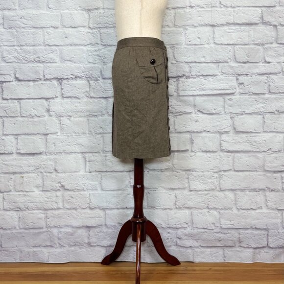 Baum und Pferdgarten Taupe Wool Blend Tweed Button Front Skirt - Picture 3 of 9